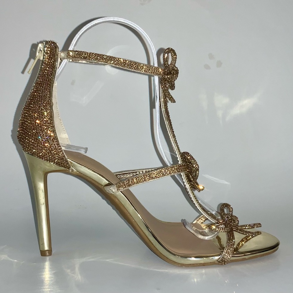 INC International Concepts Glittery Gold Stiletto Strappy Sandals - Picture 7 of 16